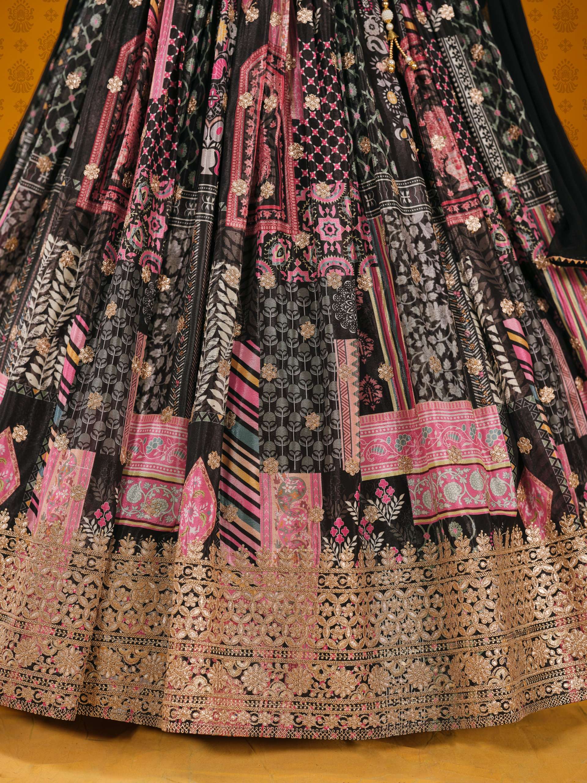 Black Multicolor in Chinnon Silk Royal and Heritage fabric Lehenga Choli wholesale in surat 7050 Black 